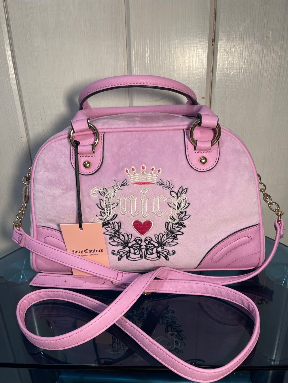 Juicy Couture Pink Embroidered Dome Satchel  Heritage Bowlers NWT